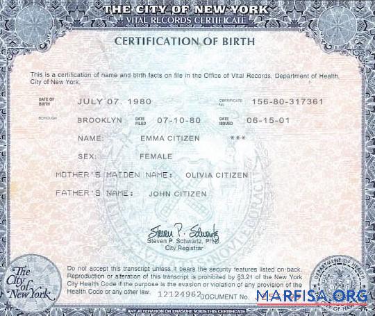 Blank USA New York state birth certificate template in PSD format